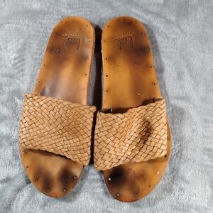 Beek Fairy Woven Brown Leather Flats Slides Sandals Women Sz 9M